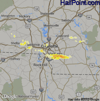 Hail Map for Charlotte, NC Region on June 13, 2013 
