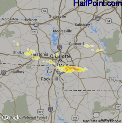 Hail Map for Charlotte, NC Region on June 13, 2013