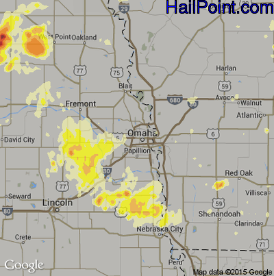 Hail Map for Omaha, NE Region on June 14, 2013