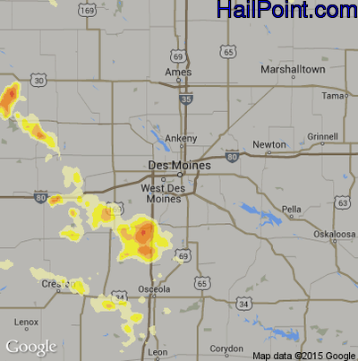 Hail Map for Des Moines, IA Region on June 15, 2013