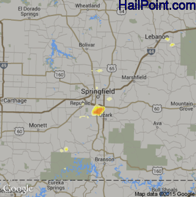 Hail Map for Springfield, MO Region on June 15, 2013 