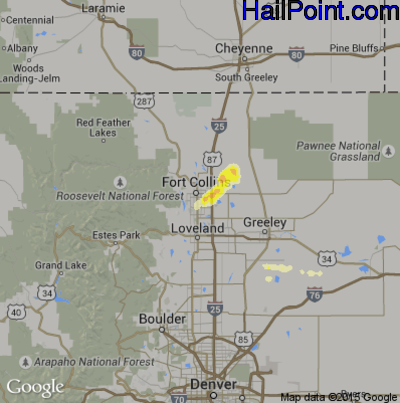 Hail Map for Fort Collins, CO Region on June 16, 2013 