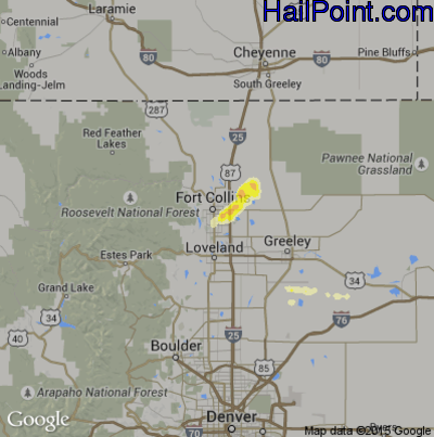 Hail Map for Fort Collins, CO Region on June 16, 2013