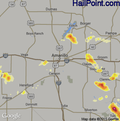 Hail Map for Amarillo, TX Region on June 16, 2013