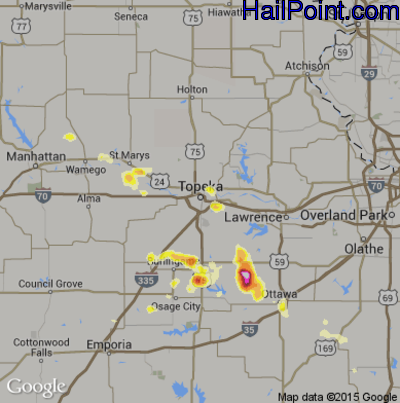 Hail Map for Topeka, KS Region on June 18, 2013 