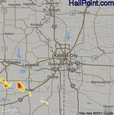 Hail Map for Kansas City, KS Region on June 18, 2013 