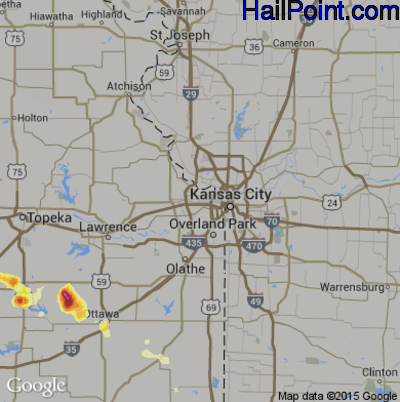 Hail Map for Kansas City, KS Region on June 18, 2013