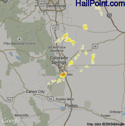 Hail Map for Colorado Springs, CO Region on June 18, 2013