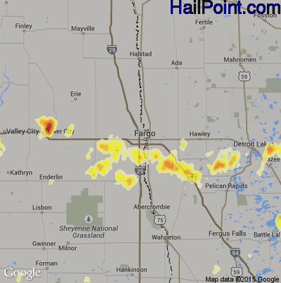 Hail Map for Fargo, ND Region on June 21, 2013 