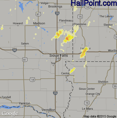 Hail Map for Sioux Falls, SD Region on June 23, 2013 