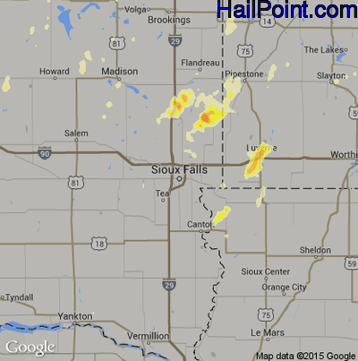 Hail Map for Sioux Falls, SD Region on June 23, 2013
