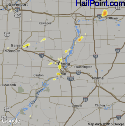 Hail Map for Peoria, IL Region on June 23, 2013