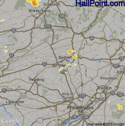 Hail Map for Allentown, PA Region on June 24, 2013 