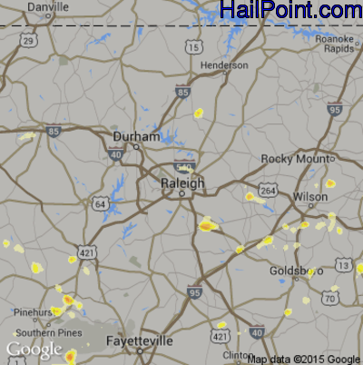 Hail Map for Raleigh, NC Region on June 25, 2013 