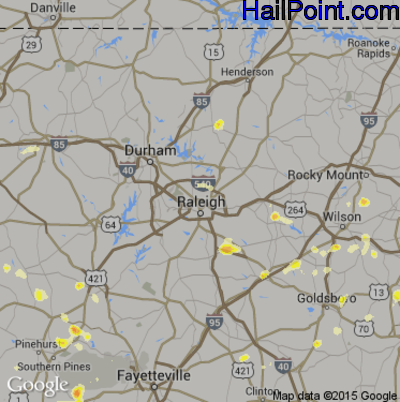 Hail Map for Raleigh, NC Region on June 25, 2013