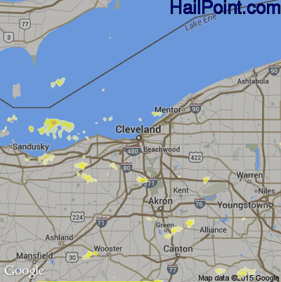 Hail Map for Cleveland, OH Region on June 25, 2013