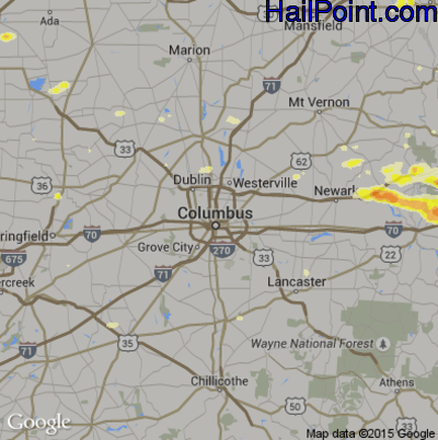 Hail Map for Columbus, OH Region on June 25, 2013 