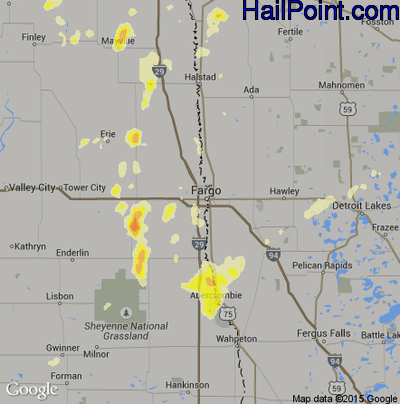 Hail Map for Fargo, ND Region on June 26, 2013 