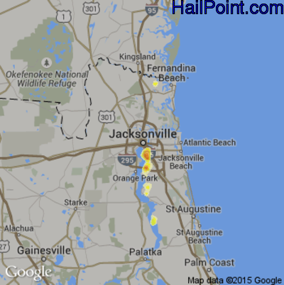 Hail Map for Jacksonville, FL Region on June 26, 2013 