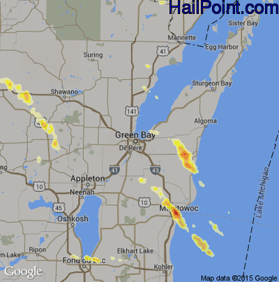Hail Map for Green Bay, WI Region on June 27, 2013 