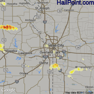 Hail Map for Kansas City, KS Region on June 27, 2013 