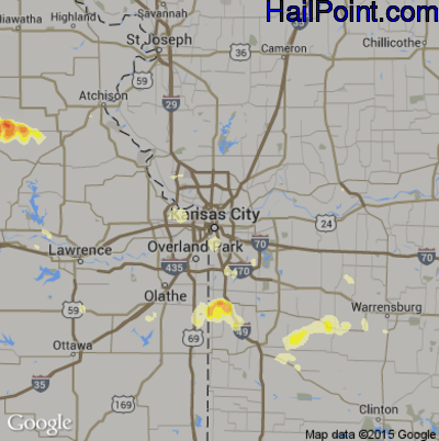 Hail Map for Kansas City, MO Region on June 27, 2013 
