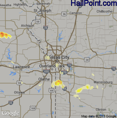 Hail Map for Kansas City, MO Region on June 27, 2013