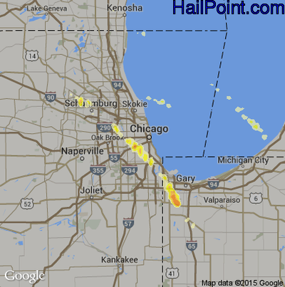 Hail Map for Chicago, IL Region on June 27, 2013 