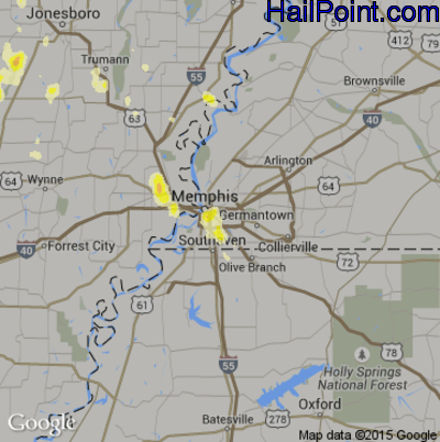 Hail Map for Memphis, TN Region on June 27, 2013 