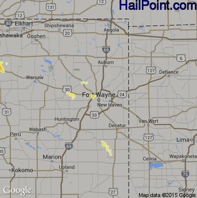 Hail Map for Fort Wayne, IN Region on June 27, 2013 