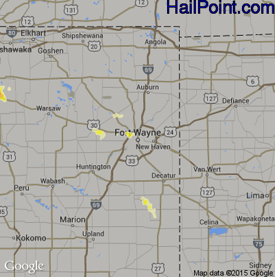 Hail Map for Fort Wayne, IN Region on June 27, 2013