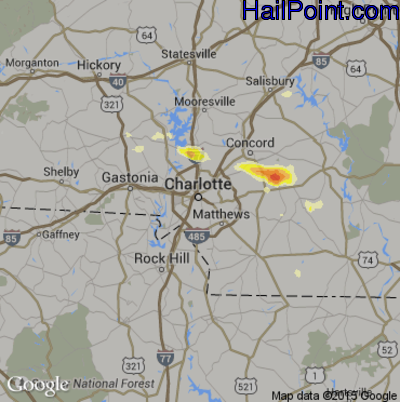 Hail Map for Charlotte, NC Region on June 28, 2013 