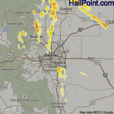 Hail Map for Denver, CO Region on June 28, 2013 