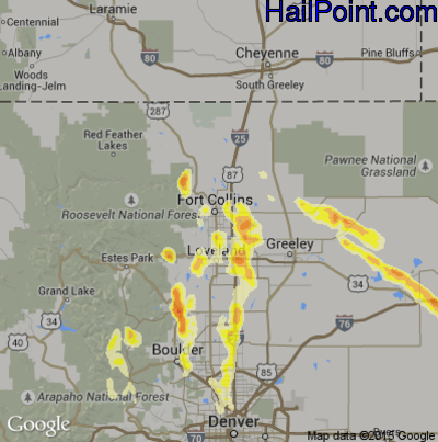 Hail Map for Fort Collins, CO Region on June 28, 2013