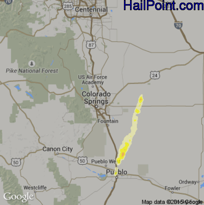 Hail Map for Colorado Springs, CO Region on July 2, 2013