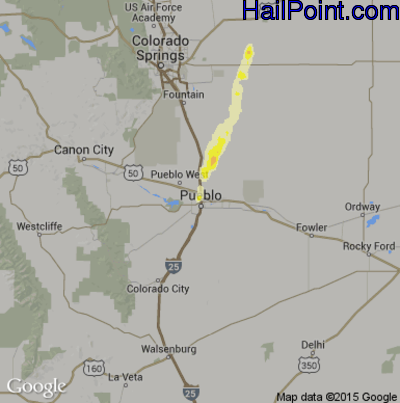 Hail Map for Pueblo, CO Region on July 2, 2013