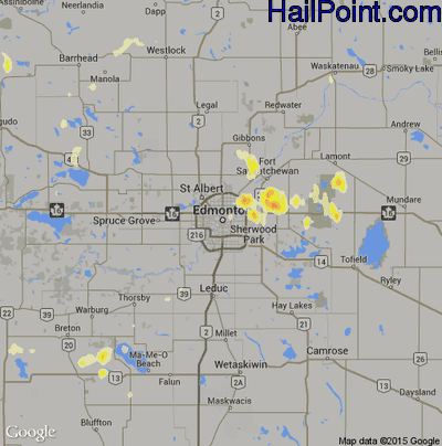Hail Map for Edmonton, Can Region on July 3, 2013 