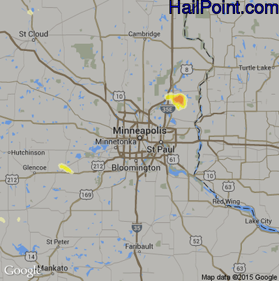 Hail Map for Minneapolis, MN Region on July 7, 2013 