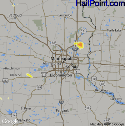 Hail Map for Minneapolis, MN Region on July 7, 2013