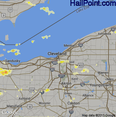 Hail Map for Cleveland, OH Region on July 10, 2013
