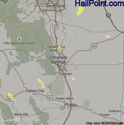 Hail Map for Colorado Springs, CO Region on July 10, 2013 
