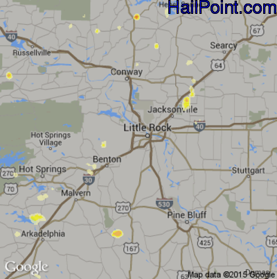 Hail Map for Little Rock, AR Region on July 10, 2013 