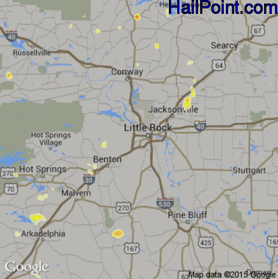 Hail Map for Little Rock, AR Region on July 10, 2013