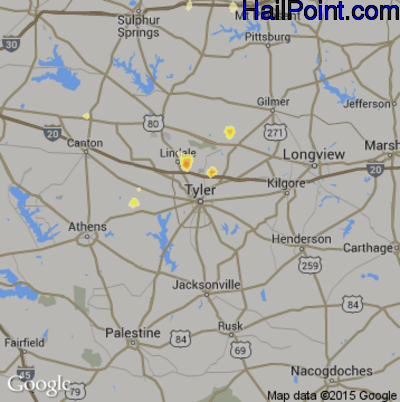 Hail Map for Tyler, TX Region on July 11, 2013 