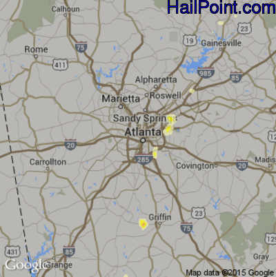 Hail Map for Atlanta, GA Region on July 12, 2013 