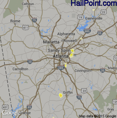 Hail Map for Atlanta, GA Region on July 12, 2013