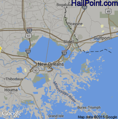 Hail Map for New Orleans, LA Region on July 12, 2013