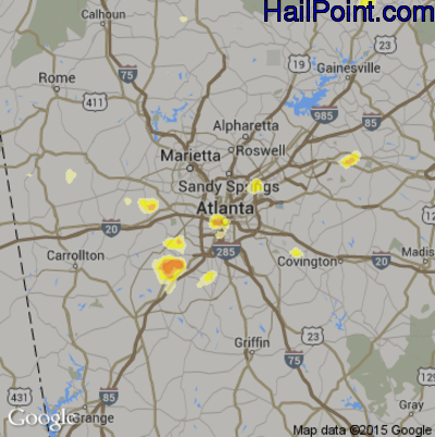 Hail Map for Atlanta, GA Region on July 17, 2013