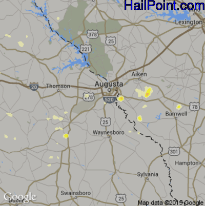 Hail Map for Augusta, GA Region on July 17, 2013 