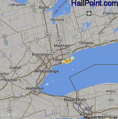 Hail Map for Toronto, Can Region on July 19, 2013 